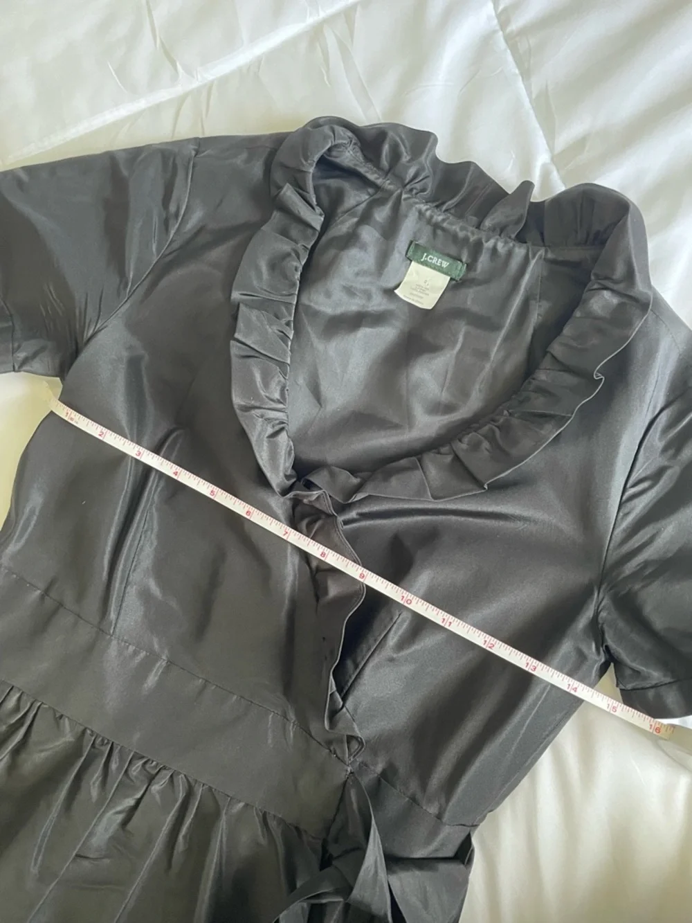 NWOT J. Crew Black 100% silk Midi wrap Dress with Ruffle Detail